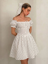 SHEIN Glamine Charm Off Shoulder Polka Dot Ruffle Mini Dress
