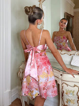 SHEIN Glamine Charm Satin Pink Floral Jacquard Date Dress For Women