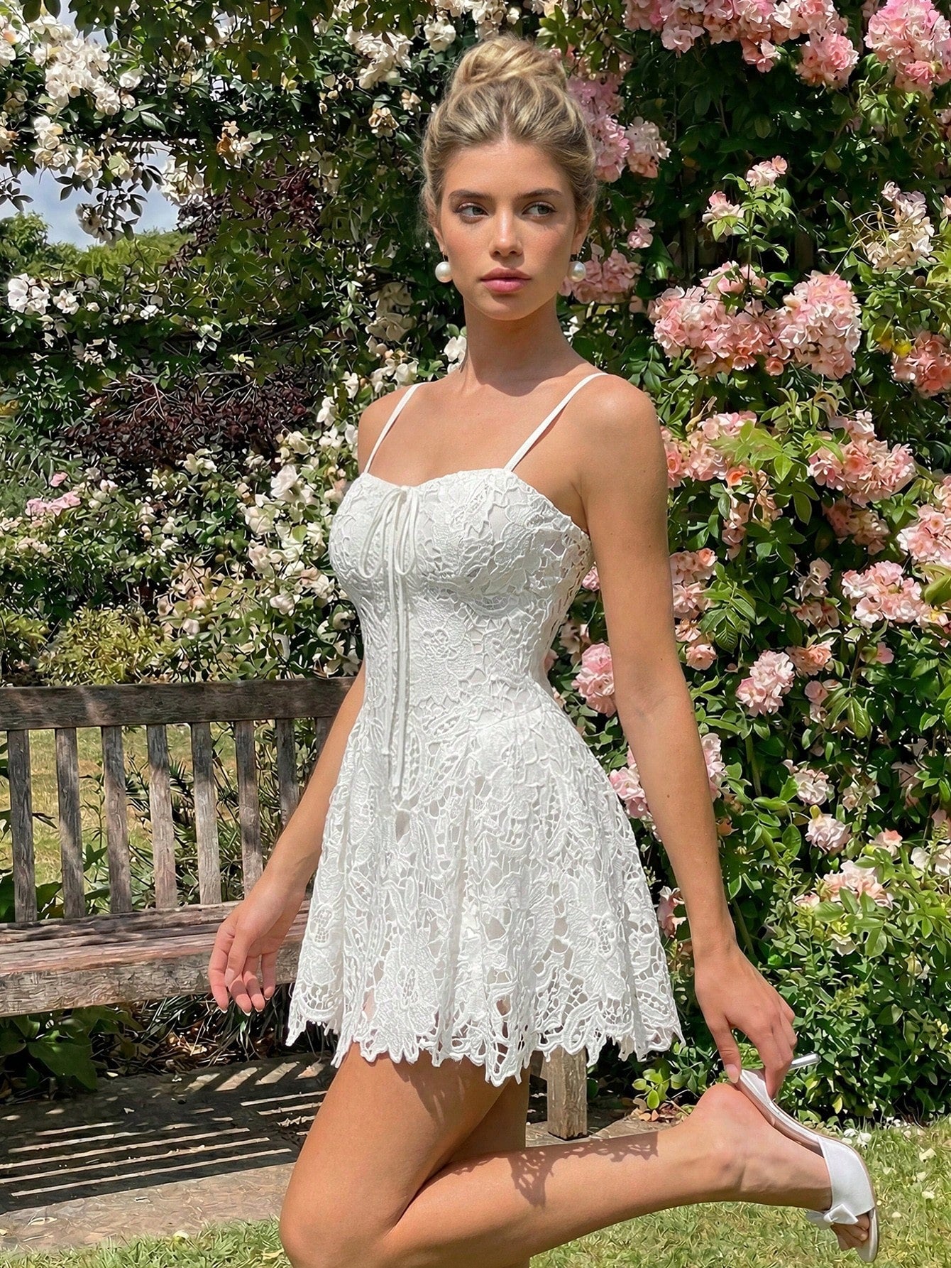 SHEIN Glamine Charm Women's Elegant White Floral Lace Camisole Mini Dress
