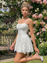 SHEIN Glamine Charm Women's Elegant White Floral Lace Camisole Mini Dress