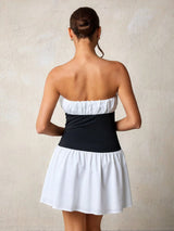 SHEIN Glamine Contrast Strapless Ruched Short Dress For Women