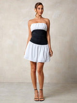 SHEIN Glamine Contrast Strapless Ruched Short Dress For Women