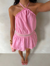 SHEIN Glamine Soft Pink Summer Boho Beach Vacation Holiday Women's Mini Dress