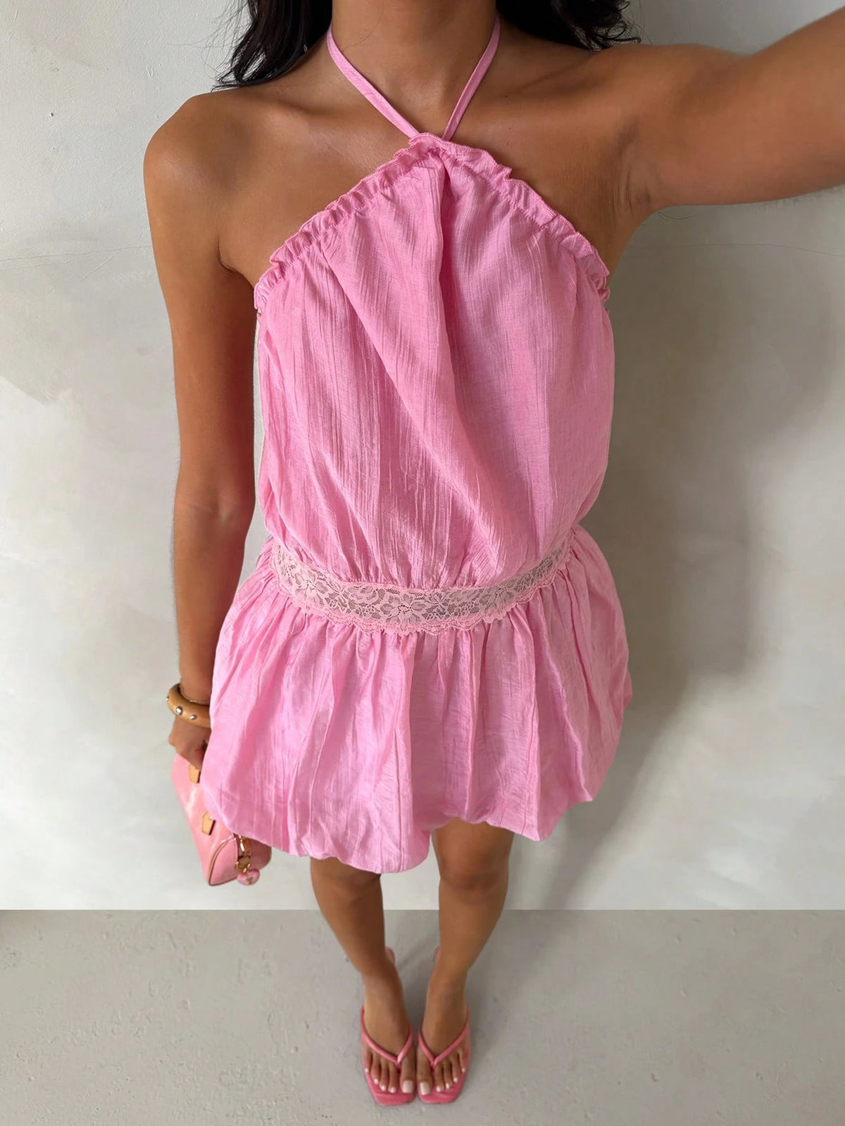 SHEIN Glamine Soft Pink Summer Boho Beach Vacation Holiday Women's Mini Dress
