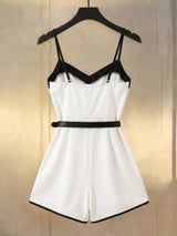 SHEIN GlowEve Women's Black And White Contrast Trim V-Neck Sleeveless Jumpsuit