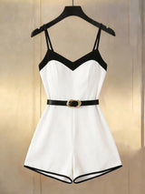 SHEIN GlowEve Women's Black And White Contrast Trim V-Neck Sleeveless Jumpsuit