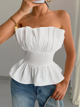 SHEIN INAWLY Off Shoulder Ruffled Hem Crop Top Peplum