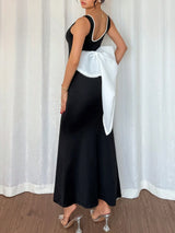 SHEIN Islaluna Square Neck Long Bodycon Dress Women's Backless Bow Design