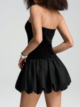 LYSMO Elegant Floral Patchwork Ruffle Hem Strapless Mini Dress