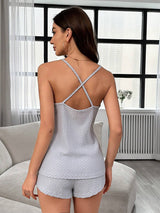 SHEIN Lace Trimmed Cross Back Pajama Set