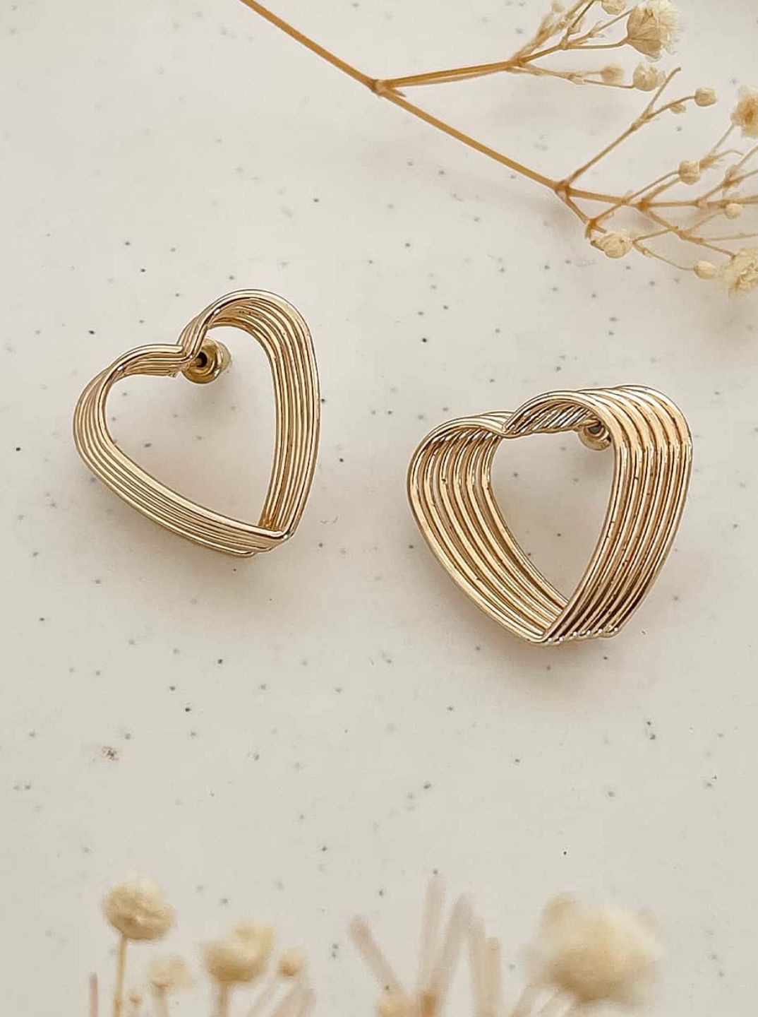 Layered Geometric Heart Stud Earrings