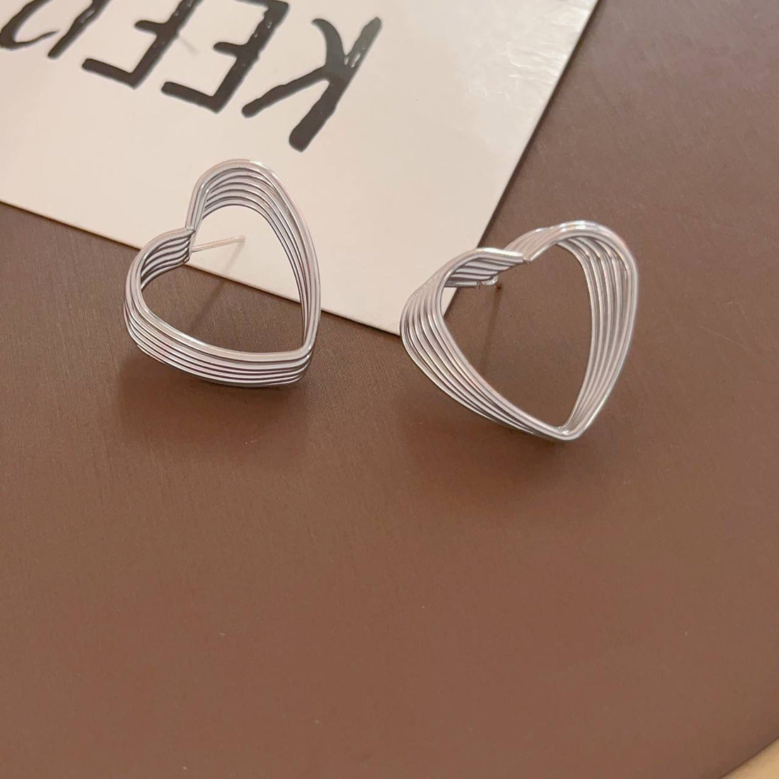 Layered Geometric Heart Stud Earrings - view 3