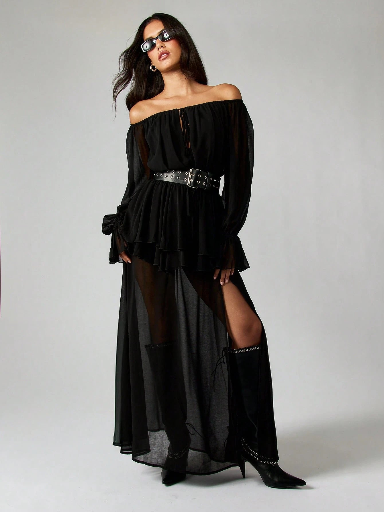MISSGUIDED Off Shoulder Chiffon Maxi Dress With