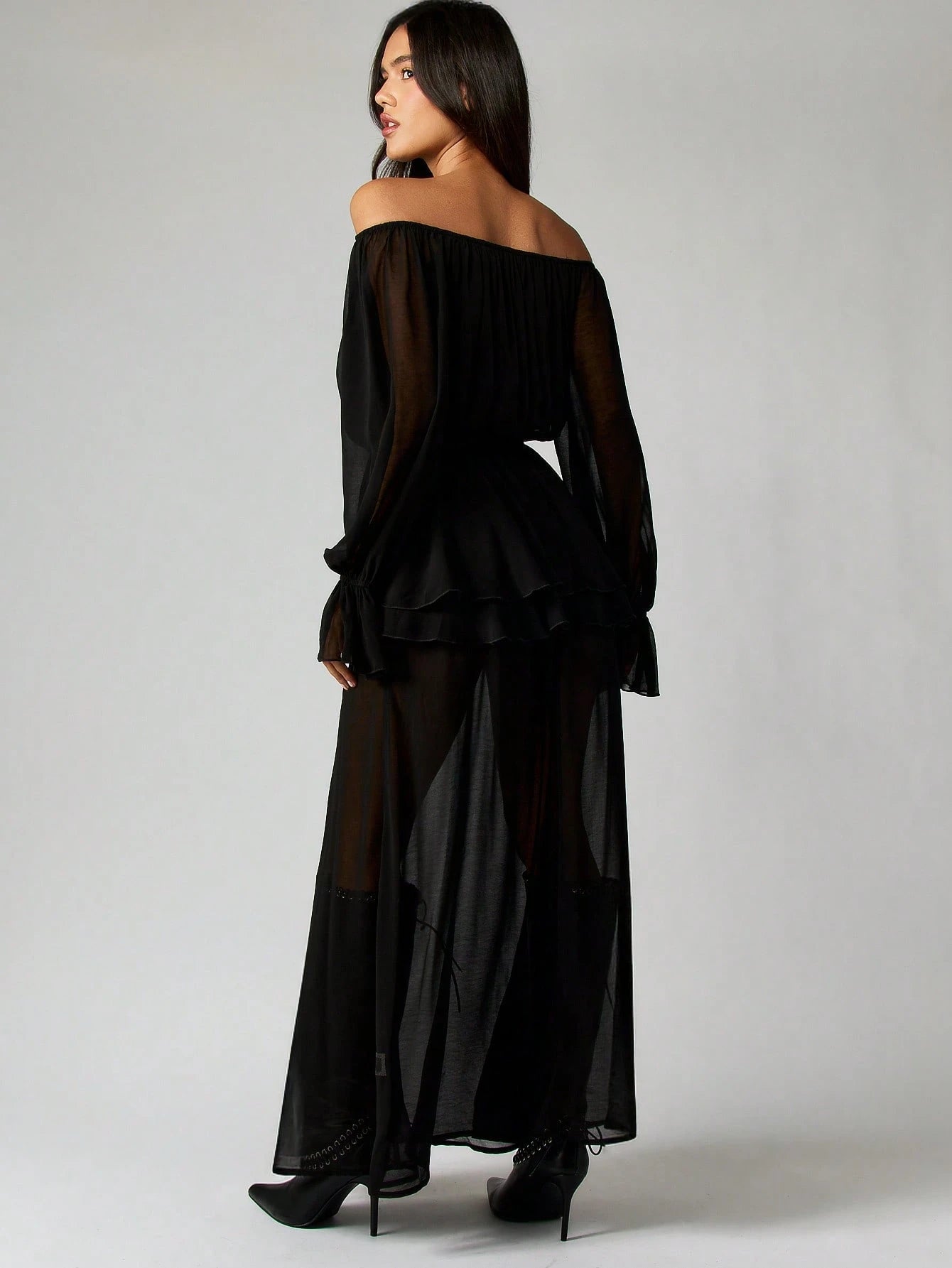 SHEIN MISSGUIDED Off Shoulder Chiffon Maxi Dress Without Belt