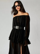 SHEIN MISSGUIDED Off Shoulder Chiffon Maxi Dress Without Belt