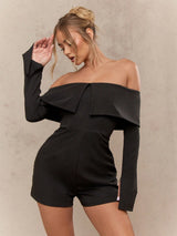 SHEIN MISSGUIDED Tailored Folded Flap Long Sleeves Bardot Playsuit