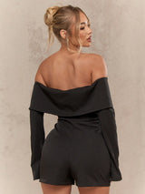 SHEIN MISSGUIDED Tailored Folded Flap Long Sleeves Bardot Playsuit