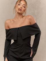 SHEIN MISSGUIDED Tailored Folded Flap Long Sleeves Bardot Playsuit