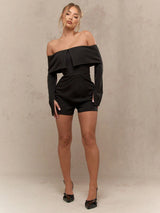 SHEIN MISSGUIDED Tailored Folded Flap Long Sleeves Bardot Playsuit