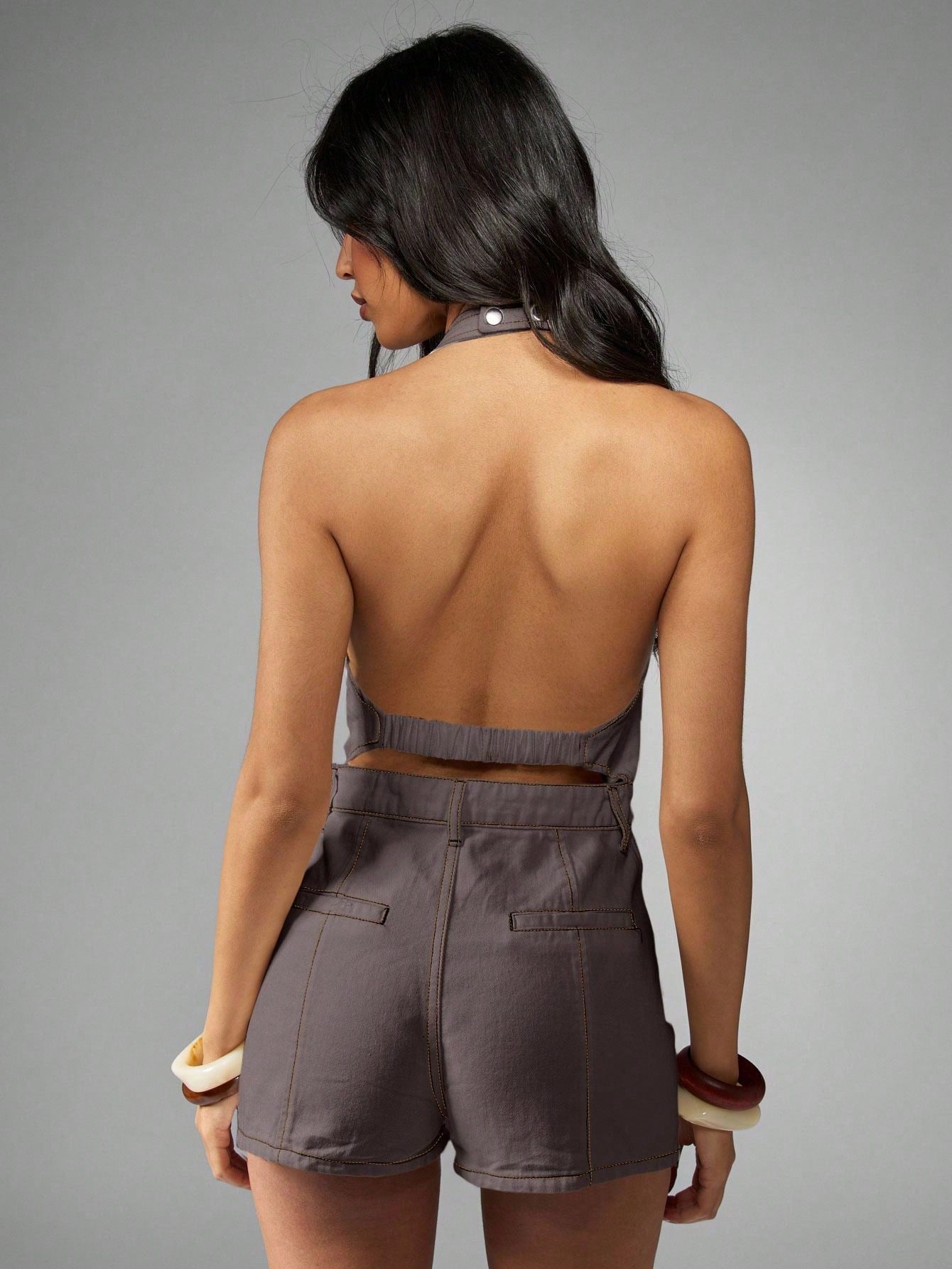 SHEIN Romper MISSGUIDED Vintage Inspired Halter Neck Button Through
