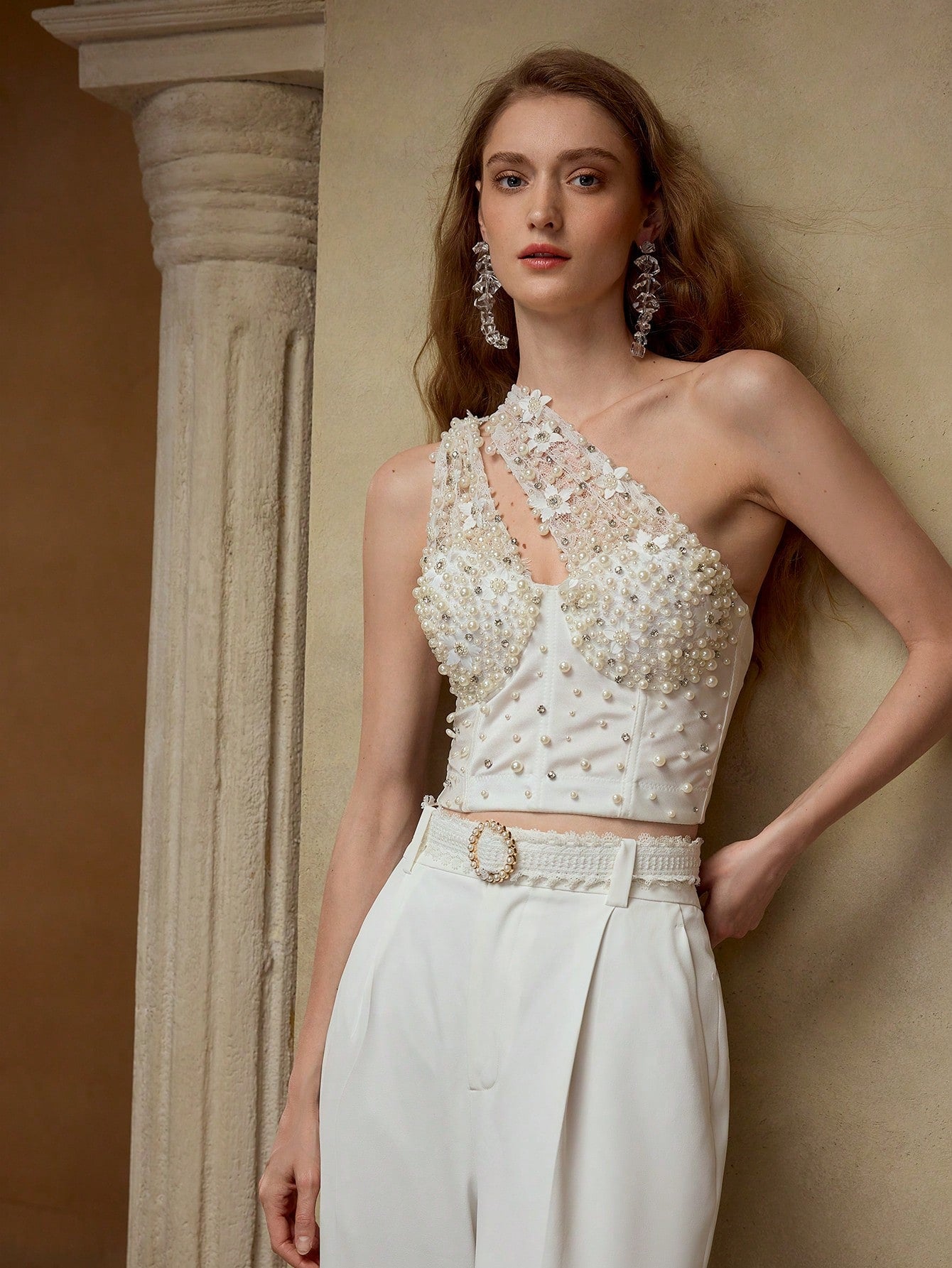 MOTF PREMIUM FAUX PEARL ONE SHOULDER TOP