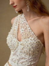 SHEIN MOTF PREMIUM FAUX PEARL ONE SHOULDER TOP