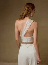 SHEIN MOTF PREMIUM FAUX PEARL ONE SHOULDER TOP