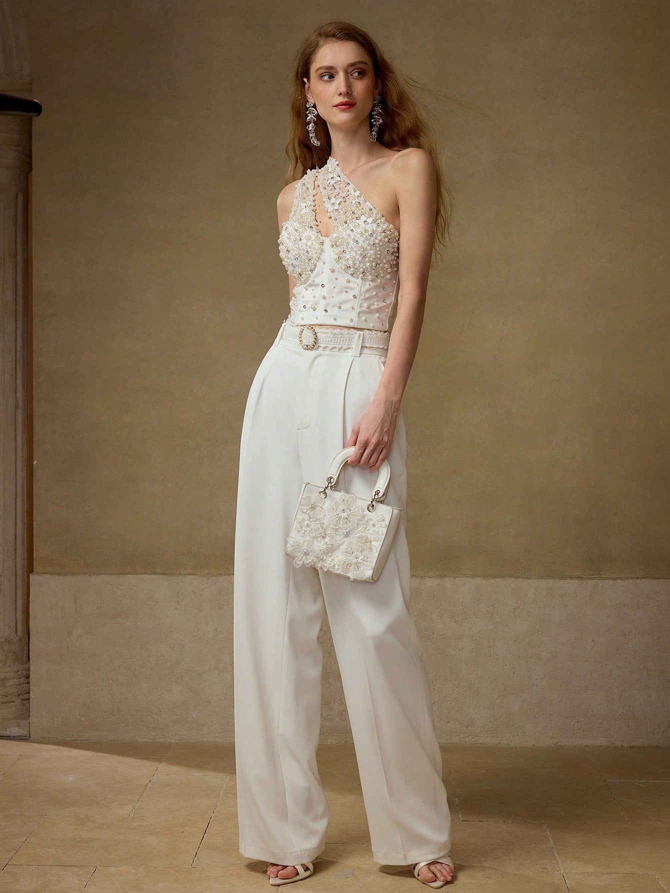 MOTF PREMIUM FAUX PEARL ONE SHOULDER TOP