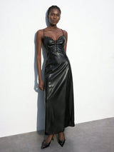 Maija Women's Solid Metal Eyelet Sexy Spaghetti Strap Dress