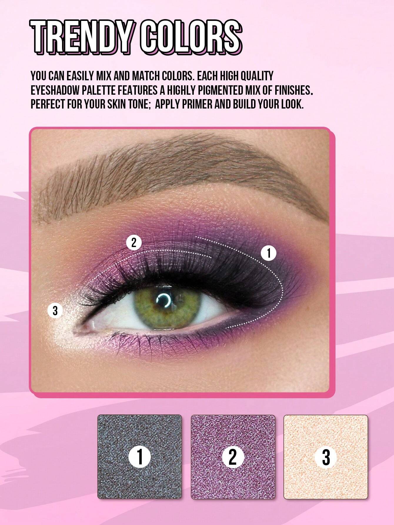 SHEIN Misslyn Dazzling Eyeshadow Palette, 3 Colors Eyeshadow Palette with Mirror and Brush