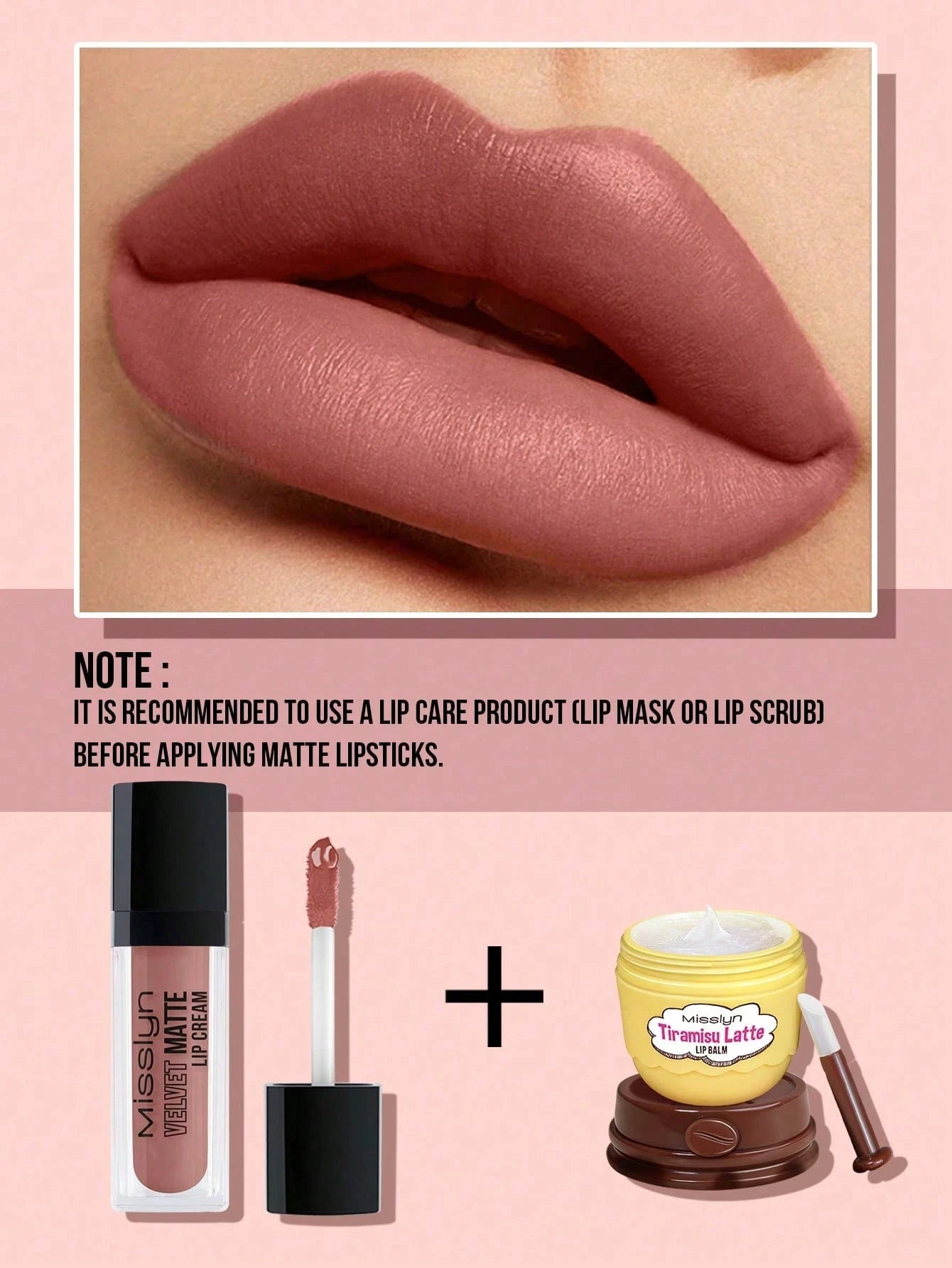 SHEIN Misslyn VELVET MATTE LIP CREAM & Moisturizing Lip Blam,2 Pcs,TIRAMISU LATTE Lip Balm, Moisturizing Lip Blam, Moisturizing Lip Care