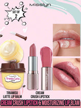 SHEIN Misslyn Cream Crush Lipstick & Moisturizing Lip Blam,2 Pcs,Cream Crush Lipstick, Creamy Non-Stick Hydrating Lipstick, Creamy Hydrating