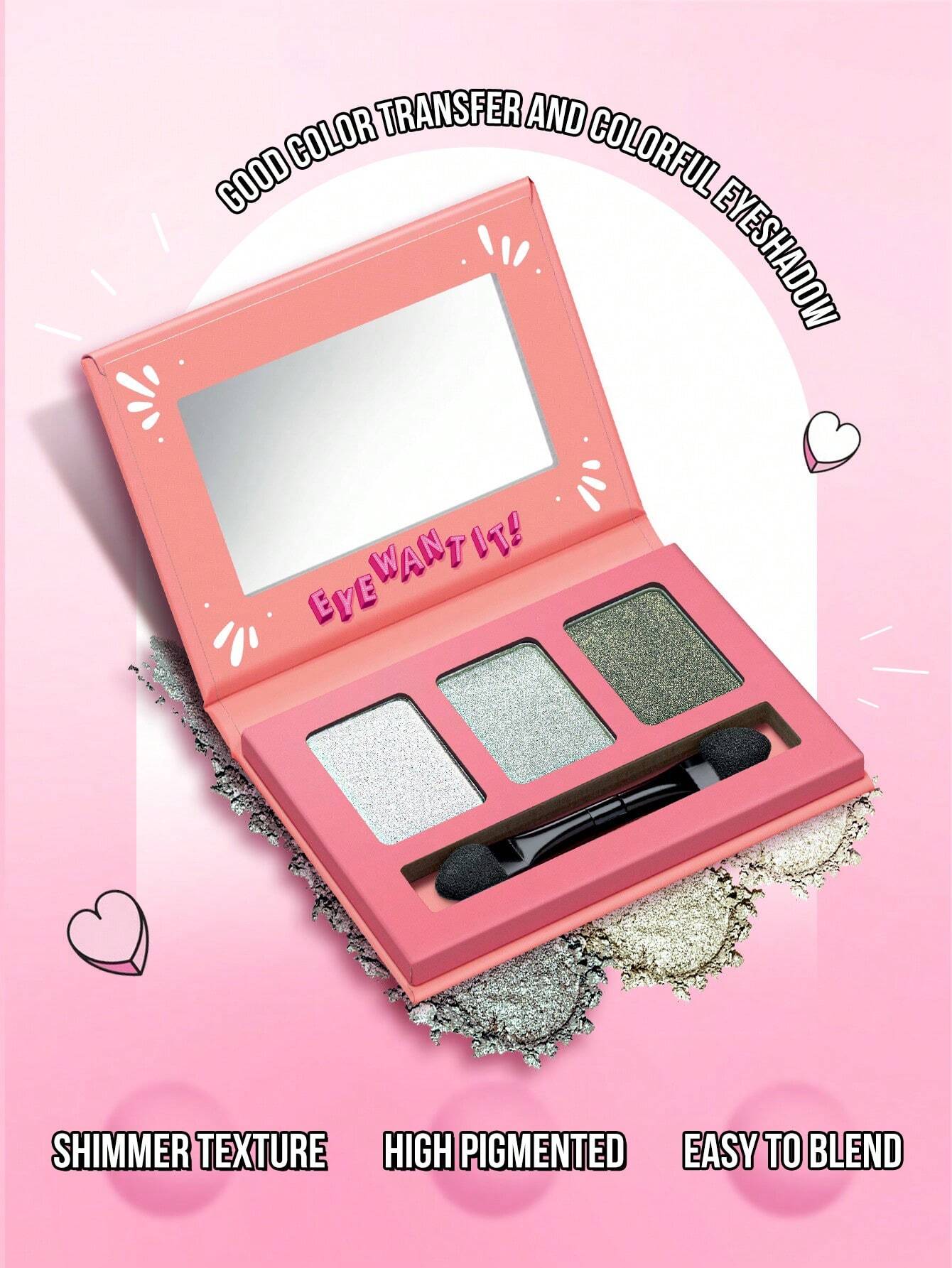 SHEIN Misslyn I Want It Eyeshadow Palette, 3-Color Eyeshadow Palette with Mirror and Brush