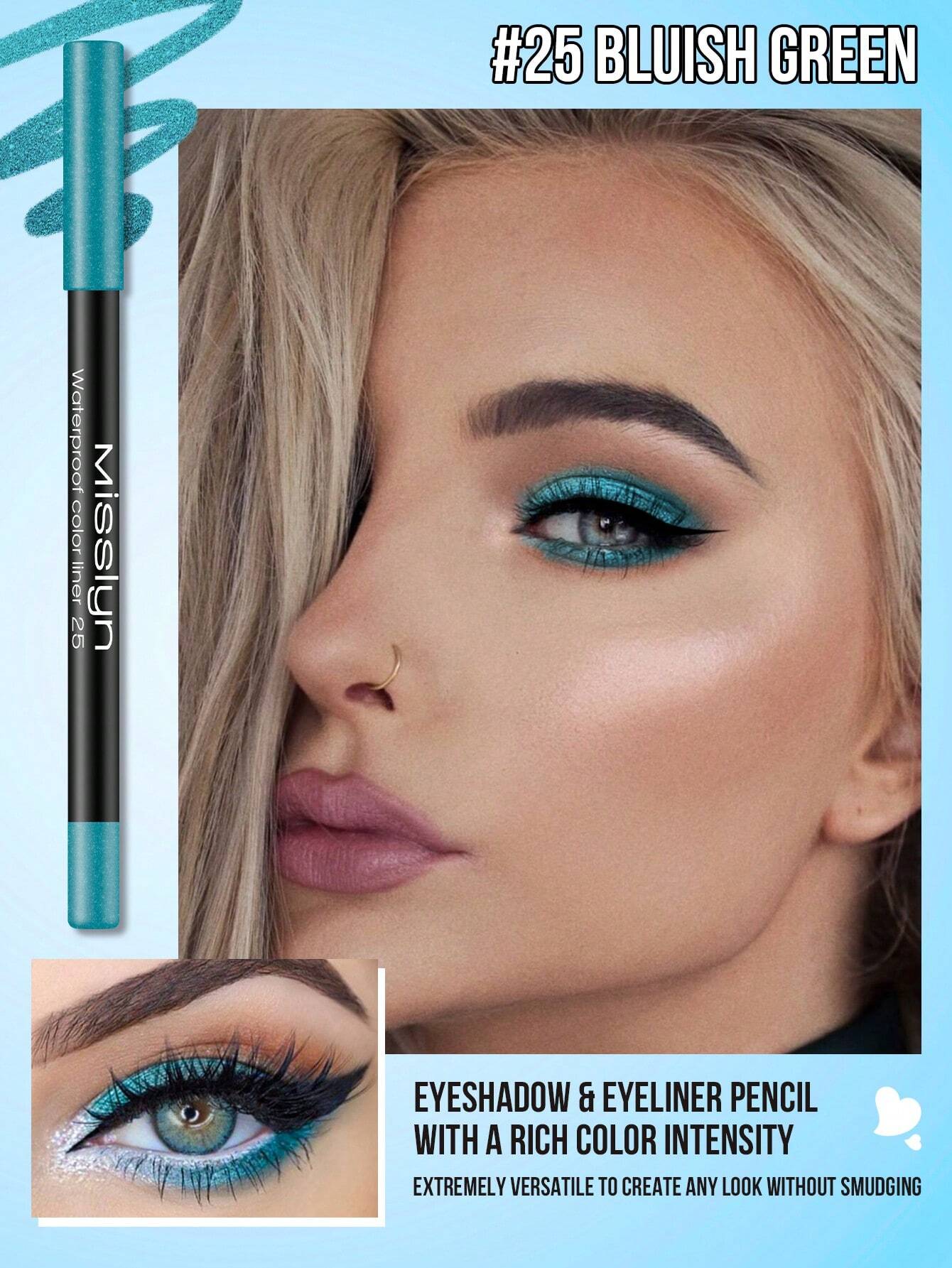 SHEIN Misslyn Waterproof Color Liner Long-Lasting, Smooth And Creamy Texture Eyeliner In Trendy Colors From Matte To Shimmer And Glitter Creates Bold & Defined Lines, Smudge Proof, Water Proof