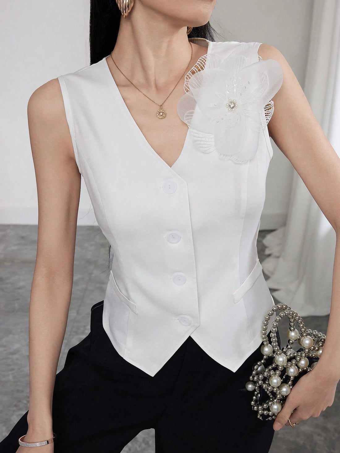 SHEIN Modelyn 3d Floral Design Women's Thin Suit Vest - view 4