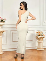 SHEIN Modelyn Women Ruffle Shoulder Sleeveless Fitted Midi Dress