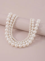 Mydear 1pc Elegant Multi-Layer Pearl & Alloy Necklace