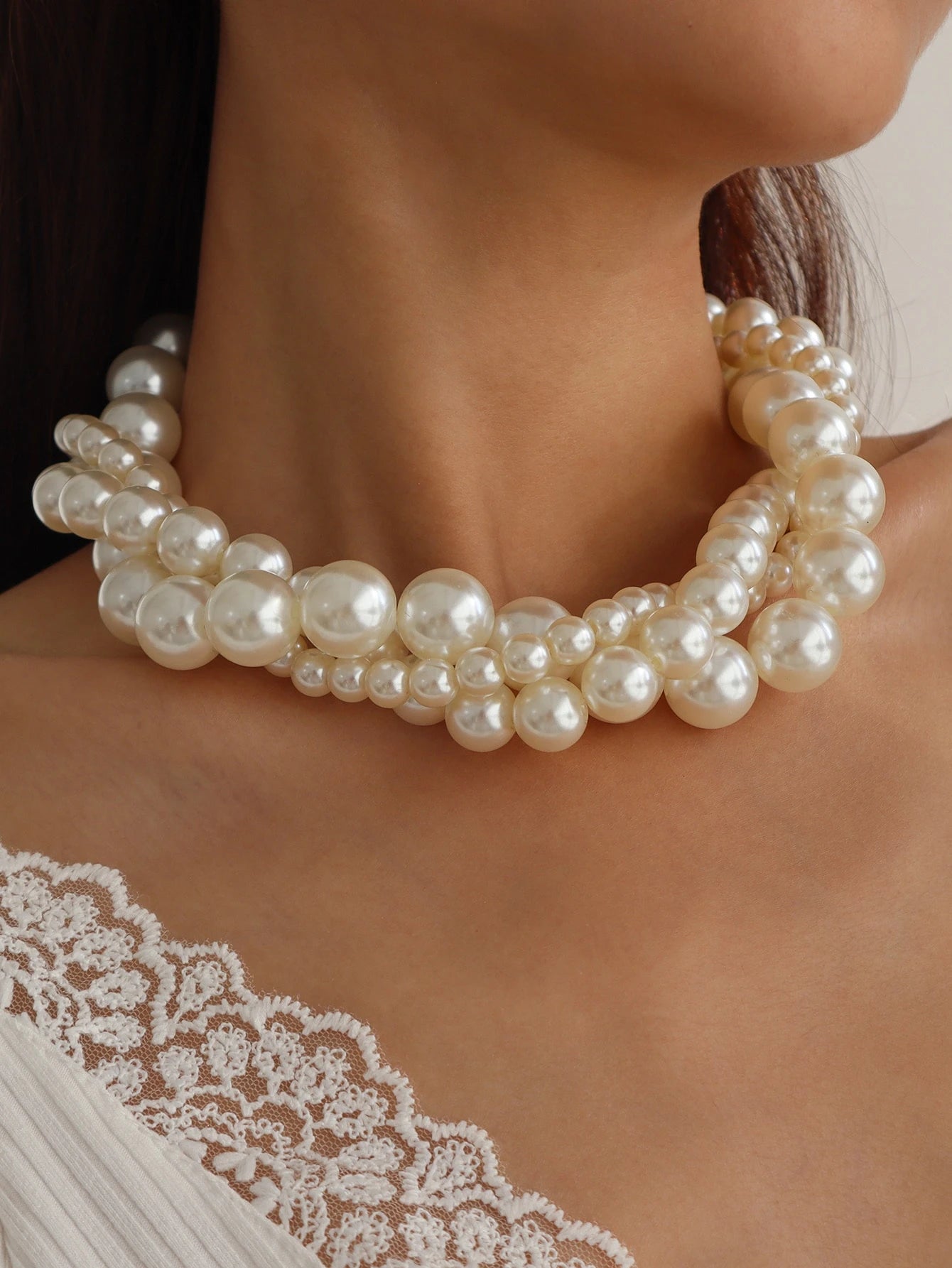 Mydear 1pc Elegant Multi-Layer Pearl & Alloy Necklace