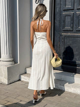 SHEIN Pariaura Women's French Minimalist Elegant Halter Strapless White Summer Dress