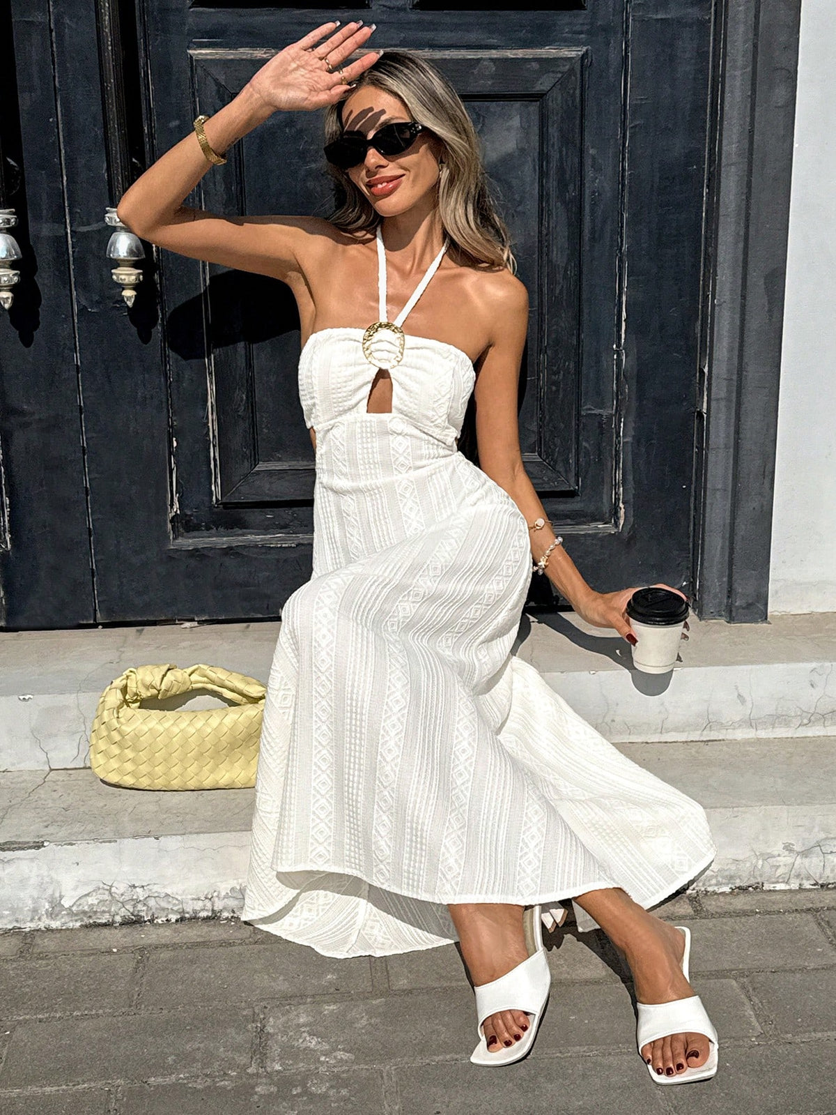 SHEIN Pariaura Women's French Minimalist Elegant Halter Strapless White Summer Dress