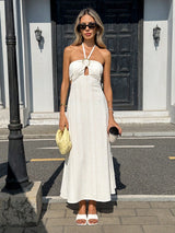 SHEIN Pariaura Women's French Minimalist Elegant Halter Strapless White Summer Dress