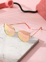 SHEIN Pink Retro Cat Eye Frame Oversized Metal Sunglasses, Classic Style For Outdoor Travel Beach Casual Wear, Summer UV Protection Driving Glasses