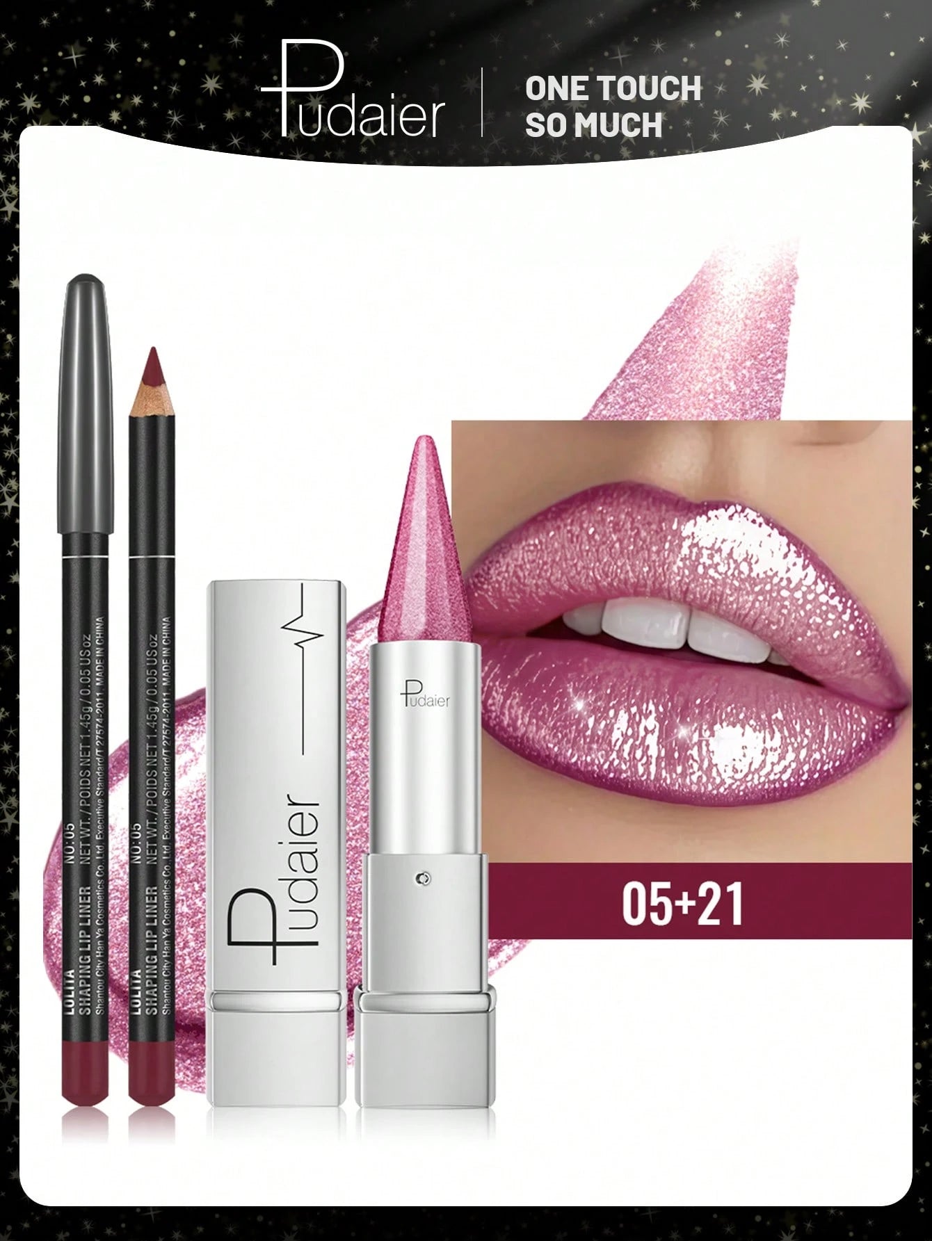 Pudaier makeup set with lip products on a white background