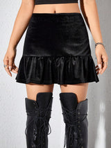 SHEIN ROMWE Grunge Punk Ladies' Sexy Tight Skirt With Pleated Hem And Rhinestone Slogan On The Back Waist