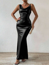 SHEIN Rafferiza Solid Color Halter Neck Backless Fish-Tail Dress With Waist Tie Design For Summer