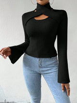 SHEIN RosyDaze Flared Long Sleeve Hollow Out Top Fall Cloth For Women