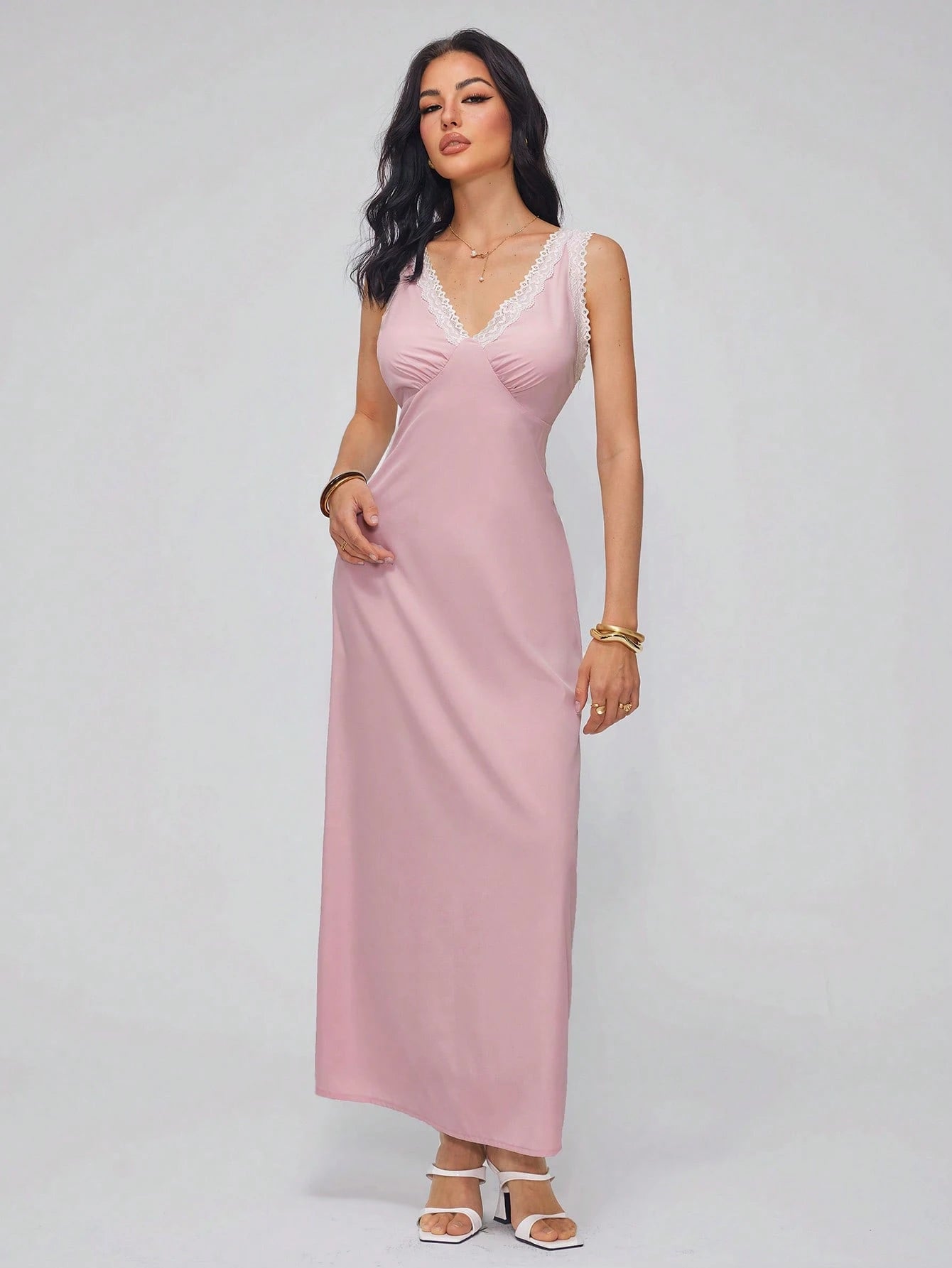 SHEIN Roylia Sleeveless Lace Trim Elegant Dress