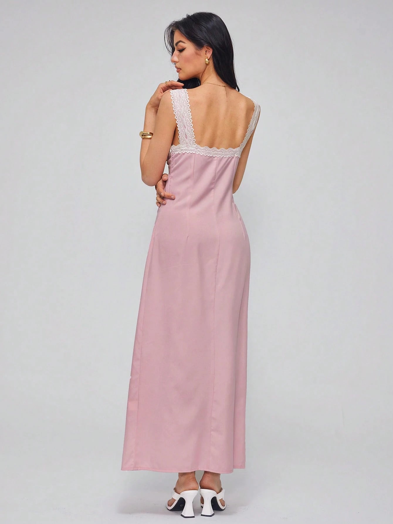 SHEIN Roylia Sleeveless Lace Trim Elegant Dress