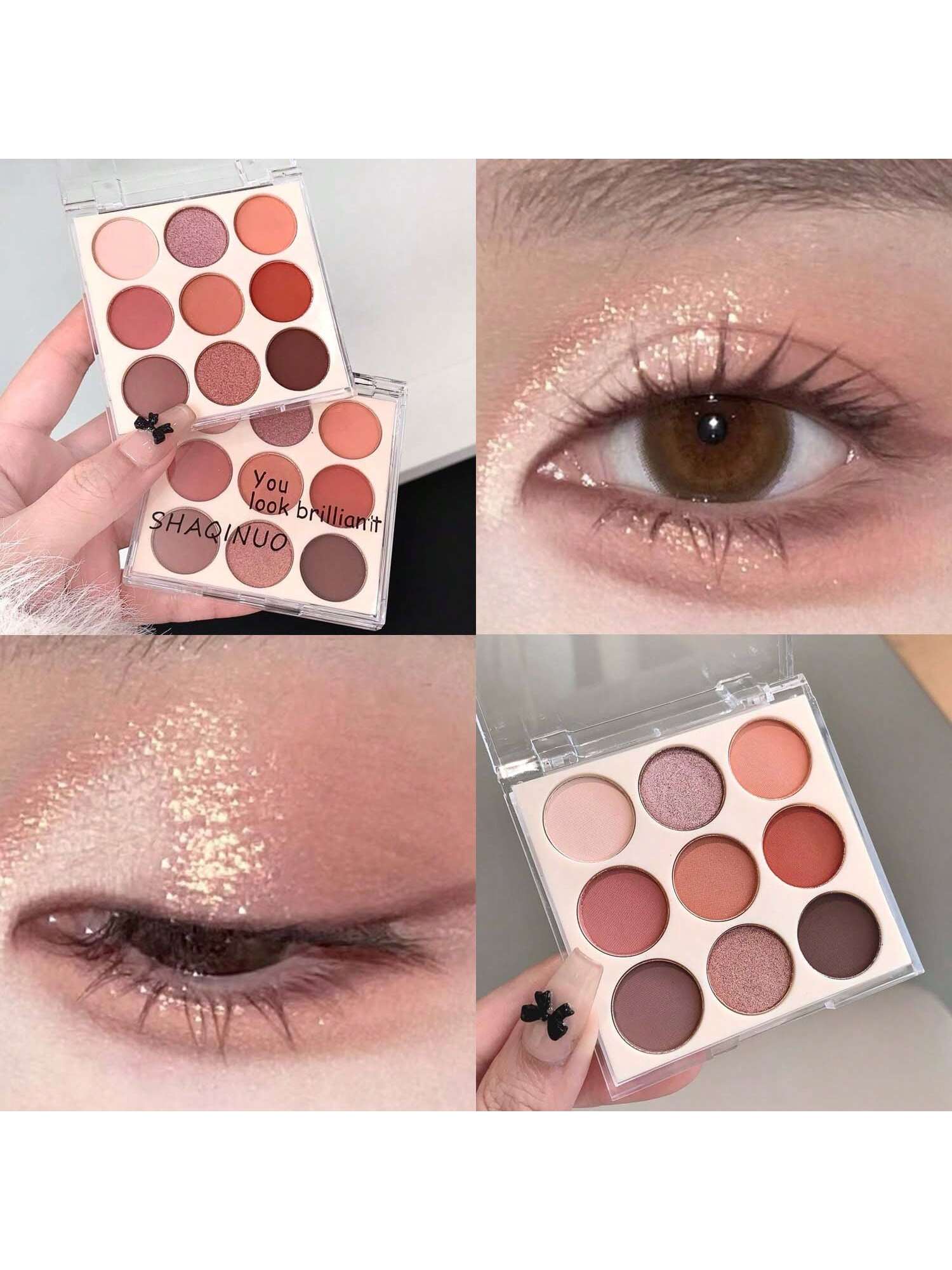 SHEIN SHAQINUO 9 Color Eyeshadow Palette, Earthy Tone Eyeshadows, Matte & Shimmer Textures, Easy To Apply