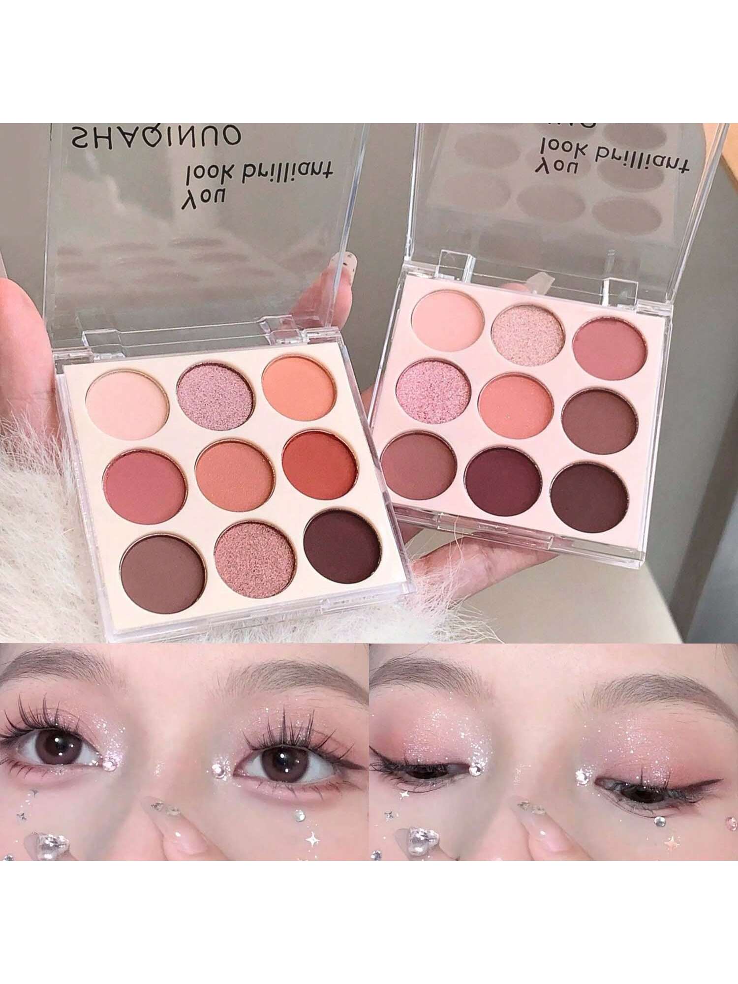 SHEIN SHAQINUO 9 Color Eyeshadow Palette, Earthy Tone Eyeshadows, Matte & Shimmer Textures, Easy To Apply